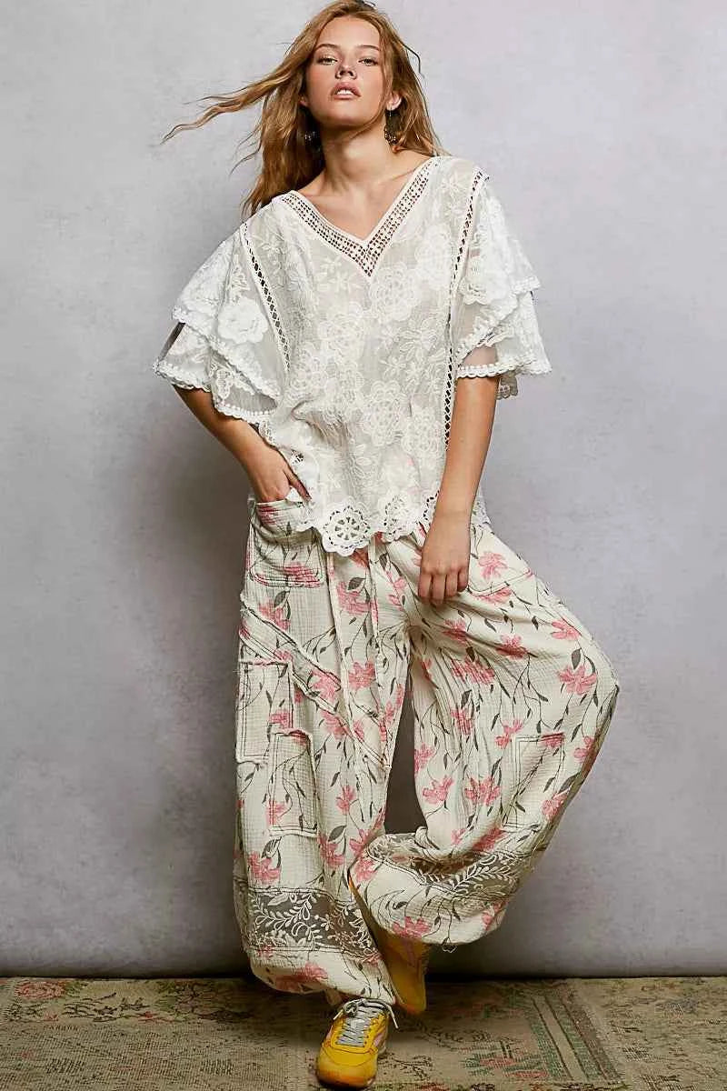 POL Floral Crochet V-Neck Short Sleeve Blouse with Scalloped Hem a9e0d96f-6ac4-40d5-aebb-43336c7727d2-Max-Origin
