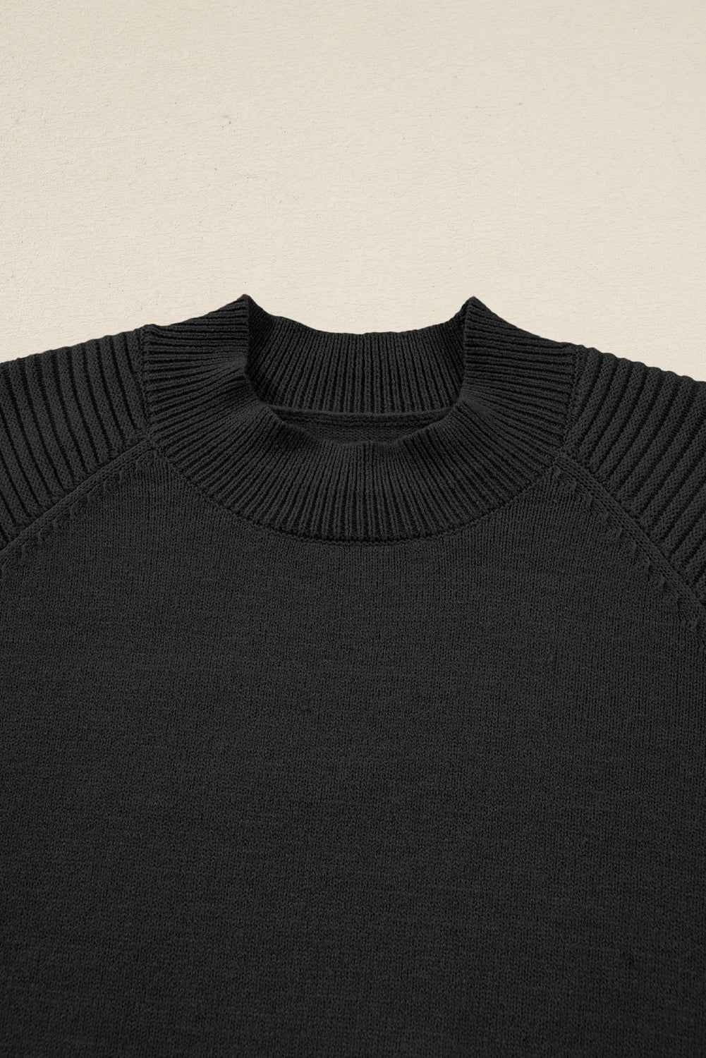 Black High Neck Puff Sleeve Sweater Pleated Mini Skirt 2pcs Knitted Outfit a9e30d6aa5661995