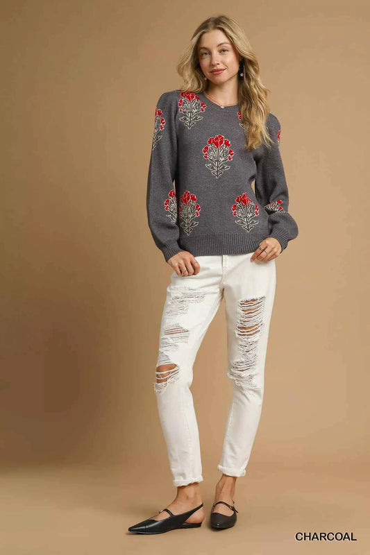 Single Flower Stem Jacquard Sweater a9e35309-8f69-4f96-87b0-423f5e02ccf3-Max-Origin
