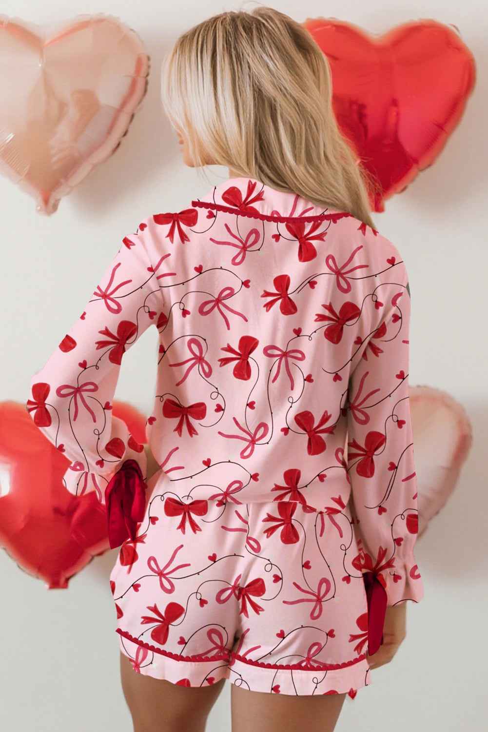 Red Bow Colorblock Long Sleeve Knot Pajama Set a9e7678883a426c7