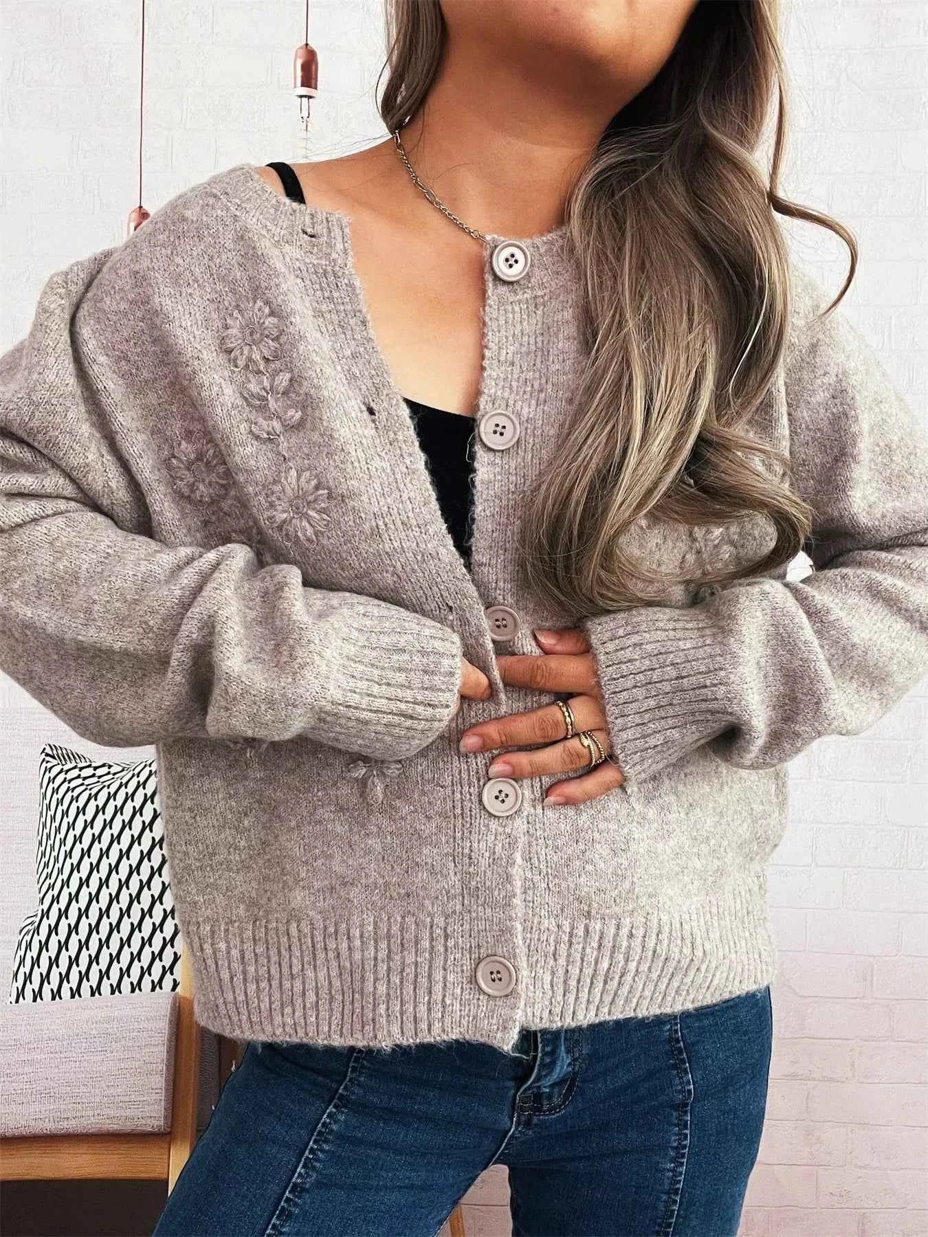 Flower Button Up Ribbed Hem Cardigan a9f237ac-434b-4e6e-97a6-24e23a4be956-Max-Origin
