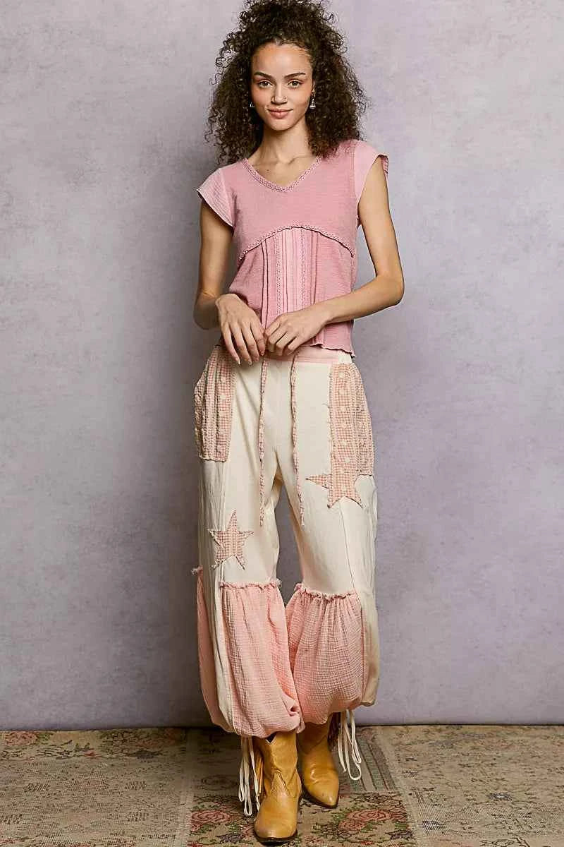 POL V-Neck Lightweight Textured Short Sleeve Knit Top with Lace Trim a9fa5a61-0193-42ea-baf8-b20eb8e9947d-Max-Origin