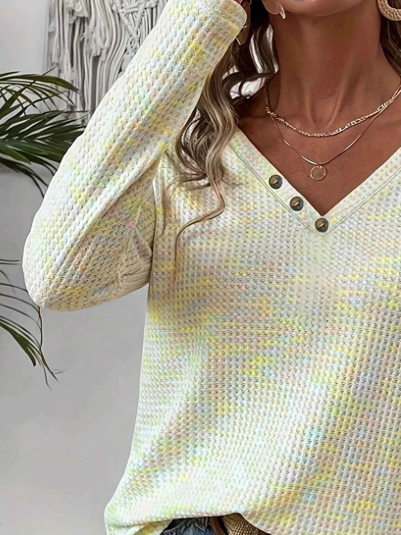 Decor Button V-Neck Long Sleeve Top a9fa8ff6-23c8-4140-a44c-b5a95e72d3a2-Max-Origin