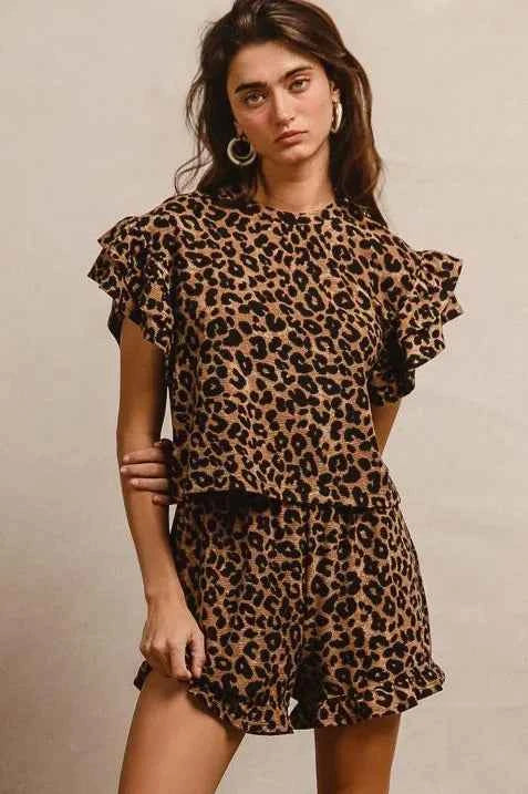 BiBi Leopard Print Waffle Texture Layered Ruffle Sleeve Top and Shorts Set aa00162fe14a4a79889545970c35b9d6-Max-Origin