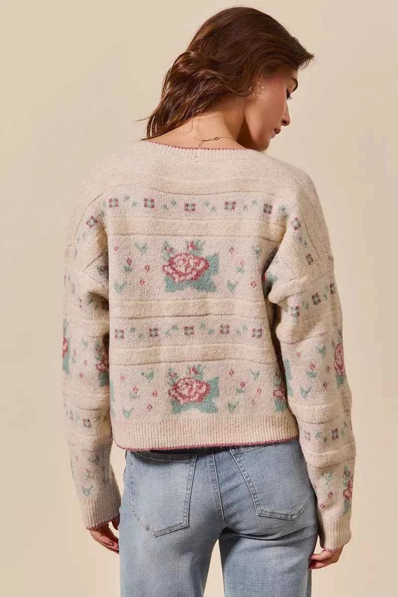 SO ME Floral Pattern Long Sleeve Button Sweater Cardigan aa01b86fd8ee4fb184aa5ae772e63e96-Max-Origin