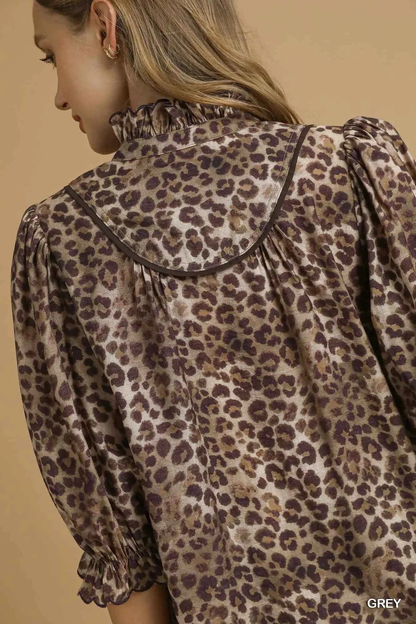 Umgee Leopard Print Ruffle Neck Blouse aa02ea78-5377-4a52-b082-2fba2d920bbf-Max-Origin
