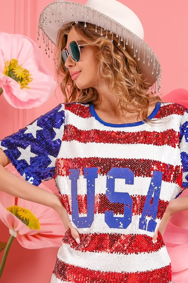 BiBi American Flag Theme Usa Print Sequin Dress aa127a181af84382815e2ca8b156677b-Max-Origin