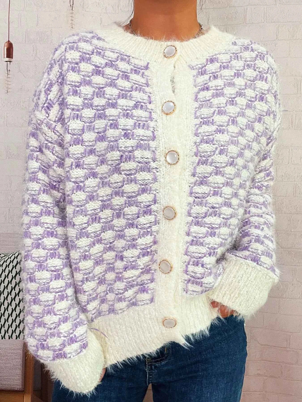 Fluffy Textured Button-Up Cardigan aa13be976e2e4547bfeb47603044c1fc-Max-Origin