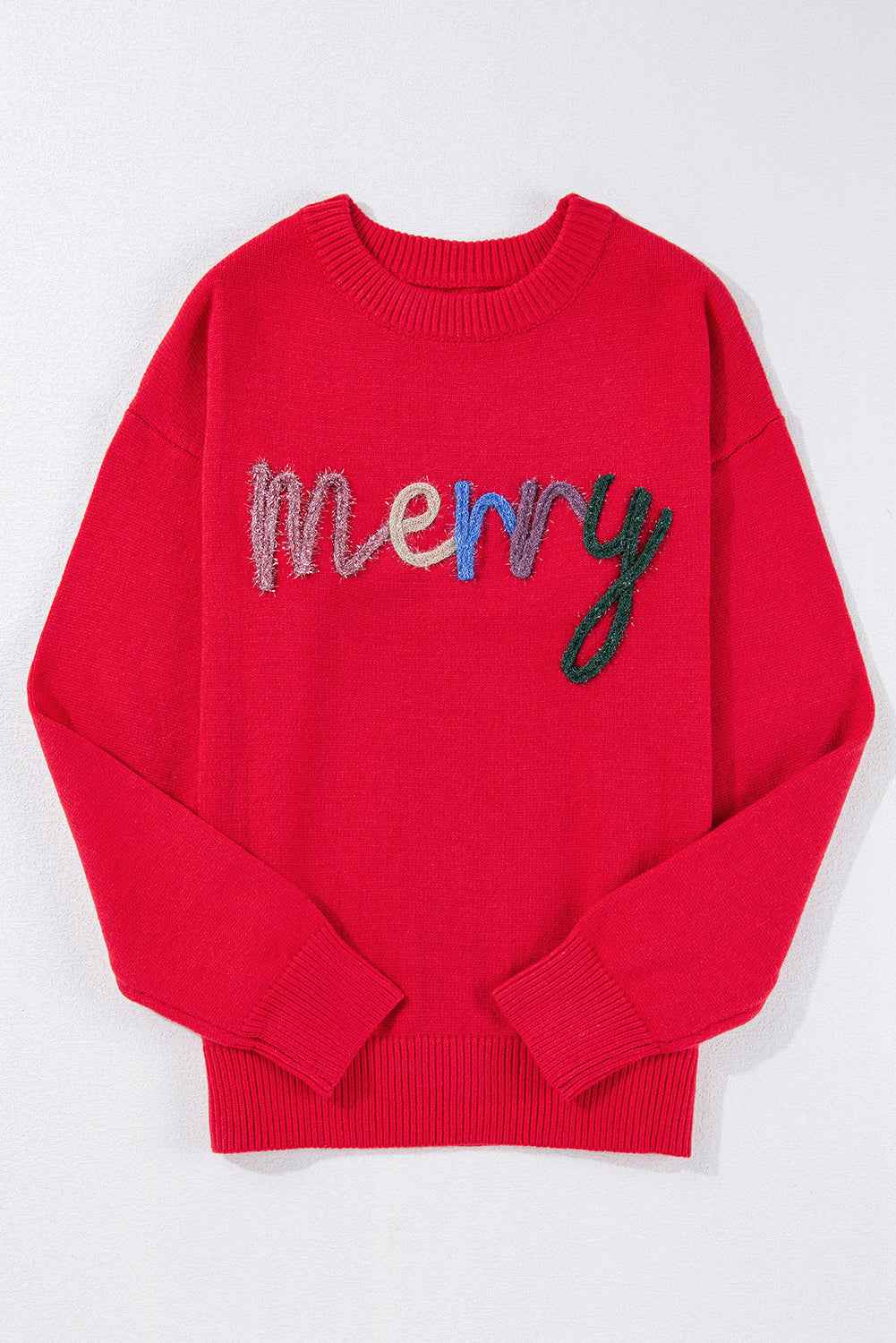 Fiery Red Tinsel Merry Letter Drop Shoulder Baggy Sweater aa19e330e51283f8