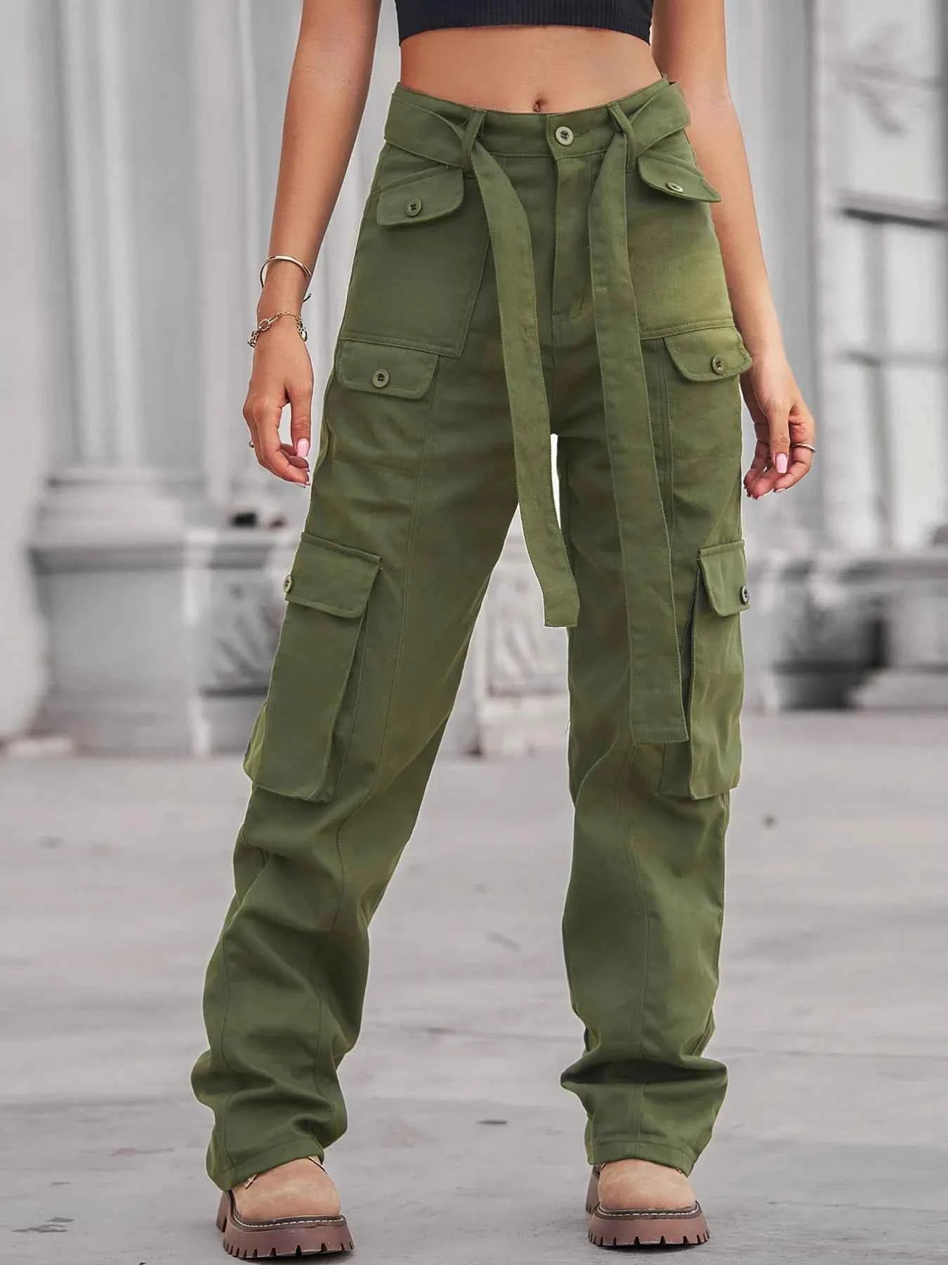 High-Waisted Multi-Pocket Cargo Jeans Military Green aa21e6f789da4c6bbe1bb2a7f68c462a-Max-Origin
