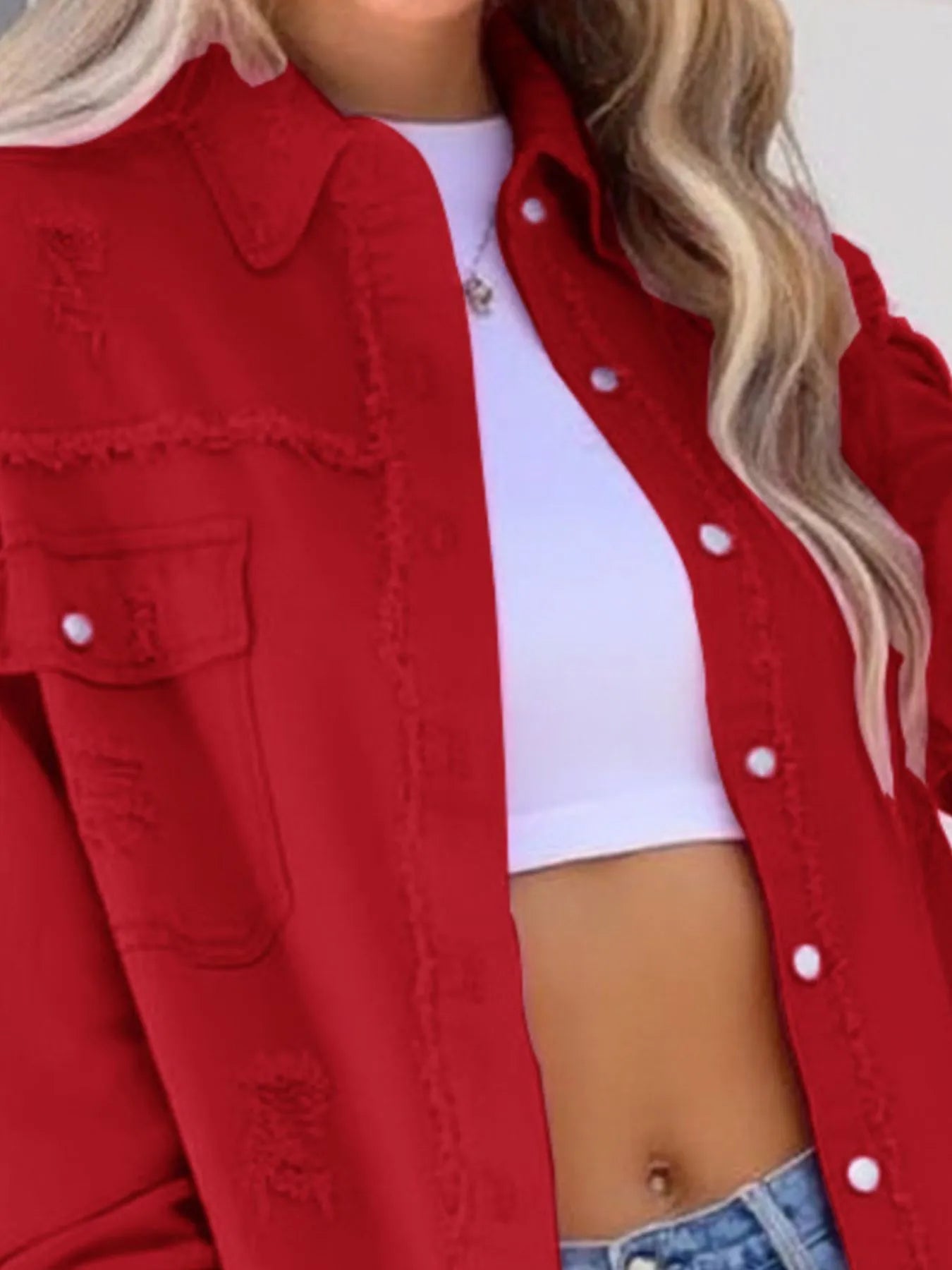 Distressed Denim Jacket with Frayed Edges aa2dddf2-b80e-48b0-972f-39ab03b7b098-Max-Origin