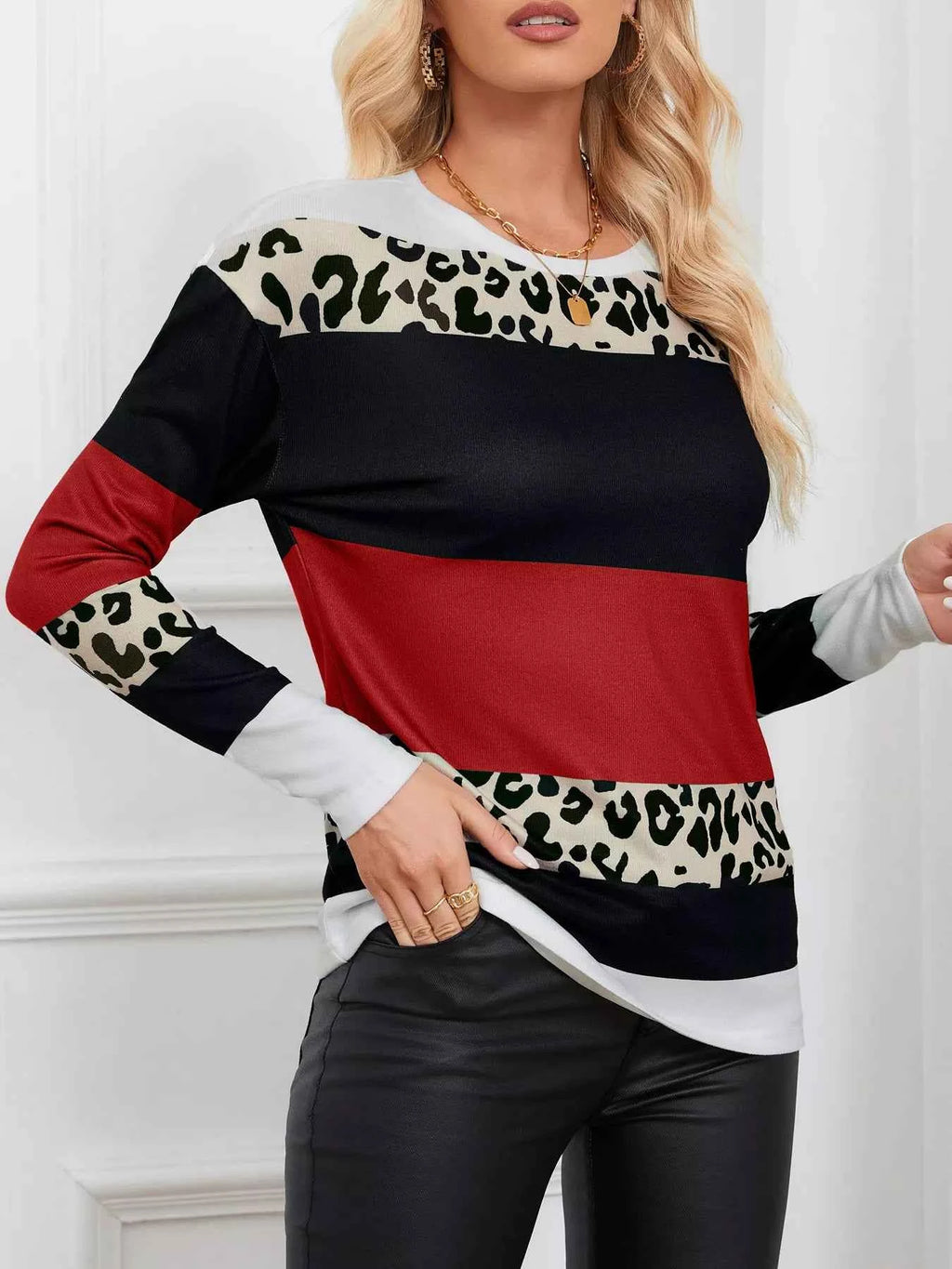 Leopard Color Block Striped Knit Top aa355e78-6d21-405e-a368-c8f60b3dd926-Max-Origin