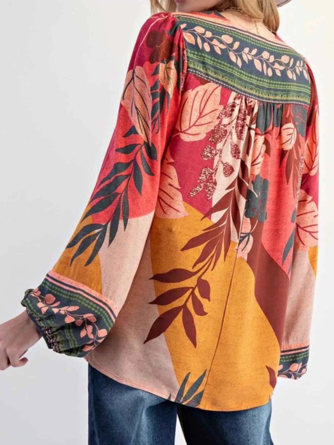 Tropical Print Balloon Sleeve Blouse aa3be2de-df0d-4068-bd92-54484189b670-Max-Origin