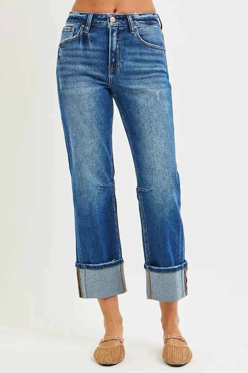 RISEN High Rise Straight Jeans with Distressed Hem DARK aa41162928e7485b9585f2fecd29d05c-Max-Origin