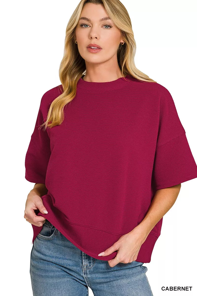 Zenana Ribbed Round Neck Waist Banded T-Shirt aa42c58d40b040e98eae1ad9482f94a7-Max-Origin