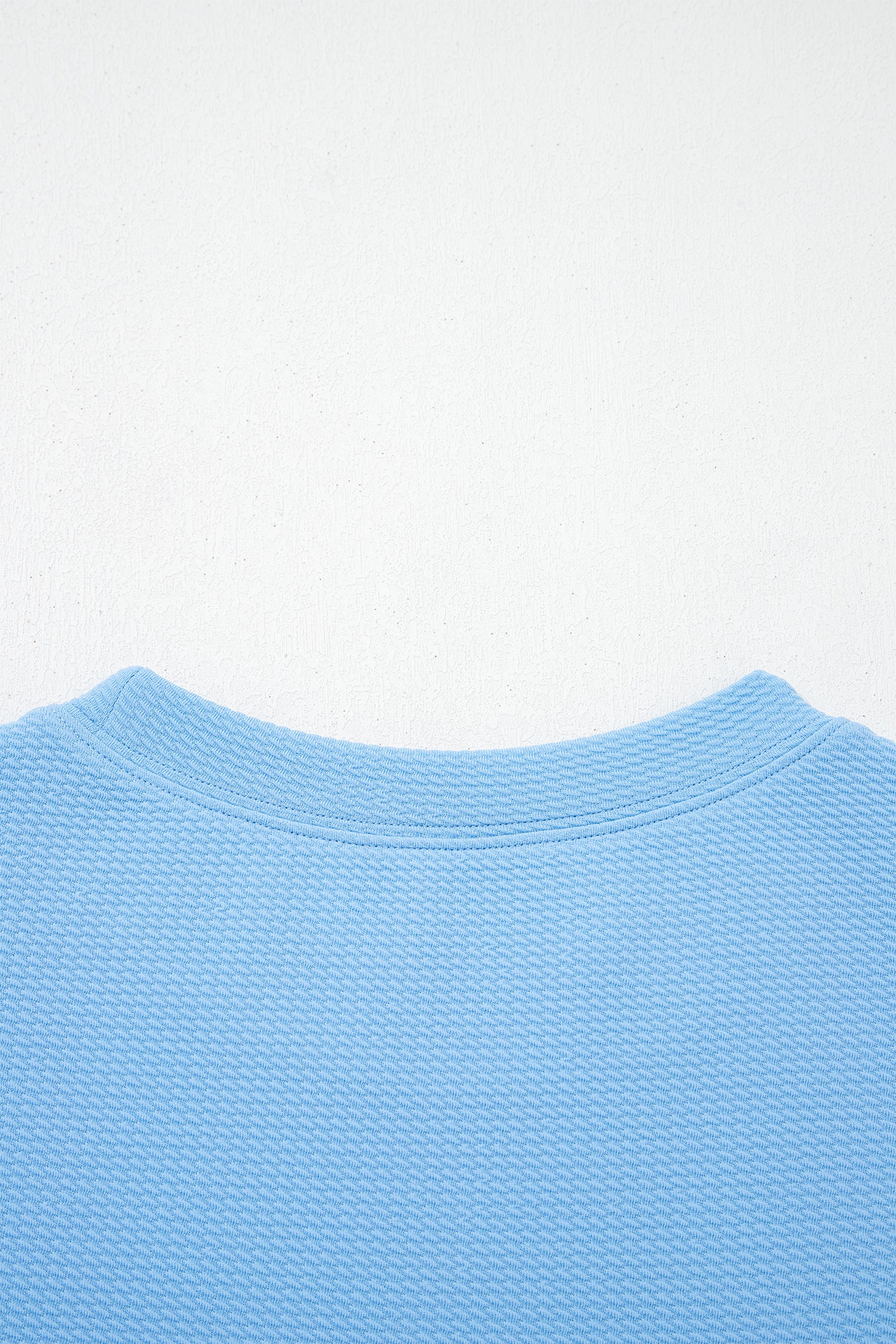 Light Blue Round Neck Textured Contrast Floral Bubble Sleeve Blouse aa474a6daaeb47ae
