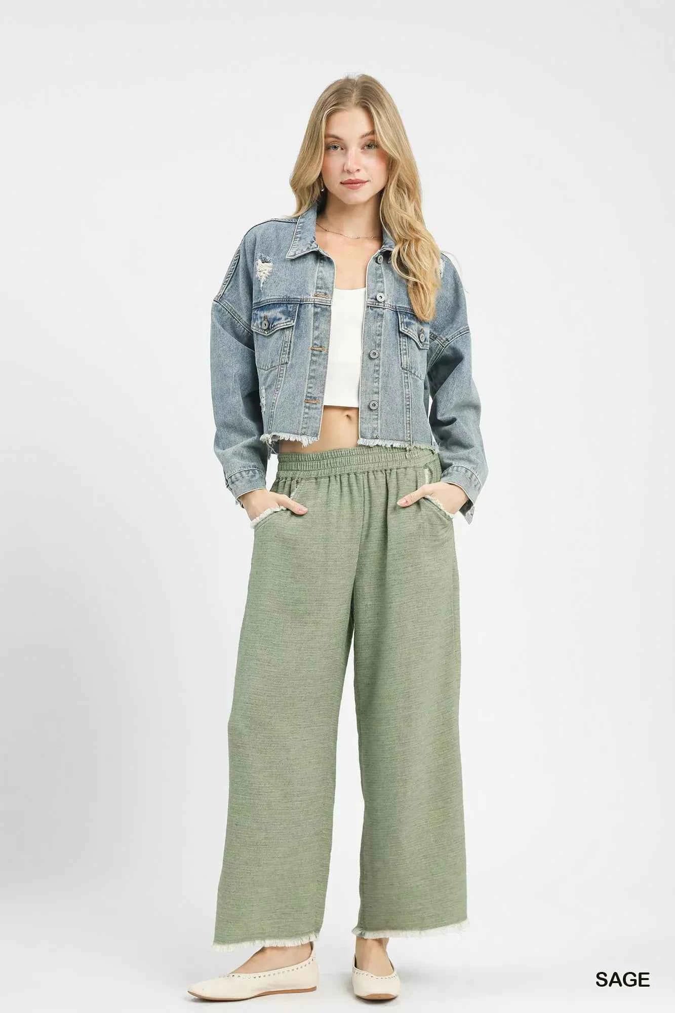 Umgee Frayed Hem Wide Leg Pants aa480d20-5af4-4976-ac22-e8e14b417fb9-Max-Origin