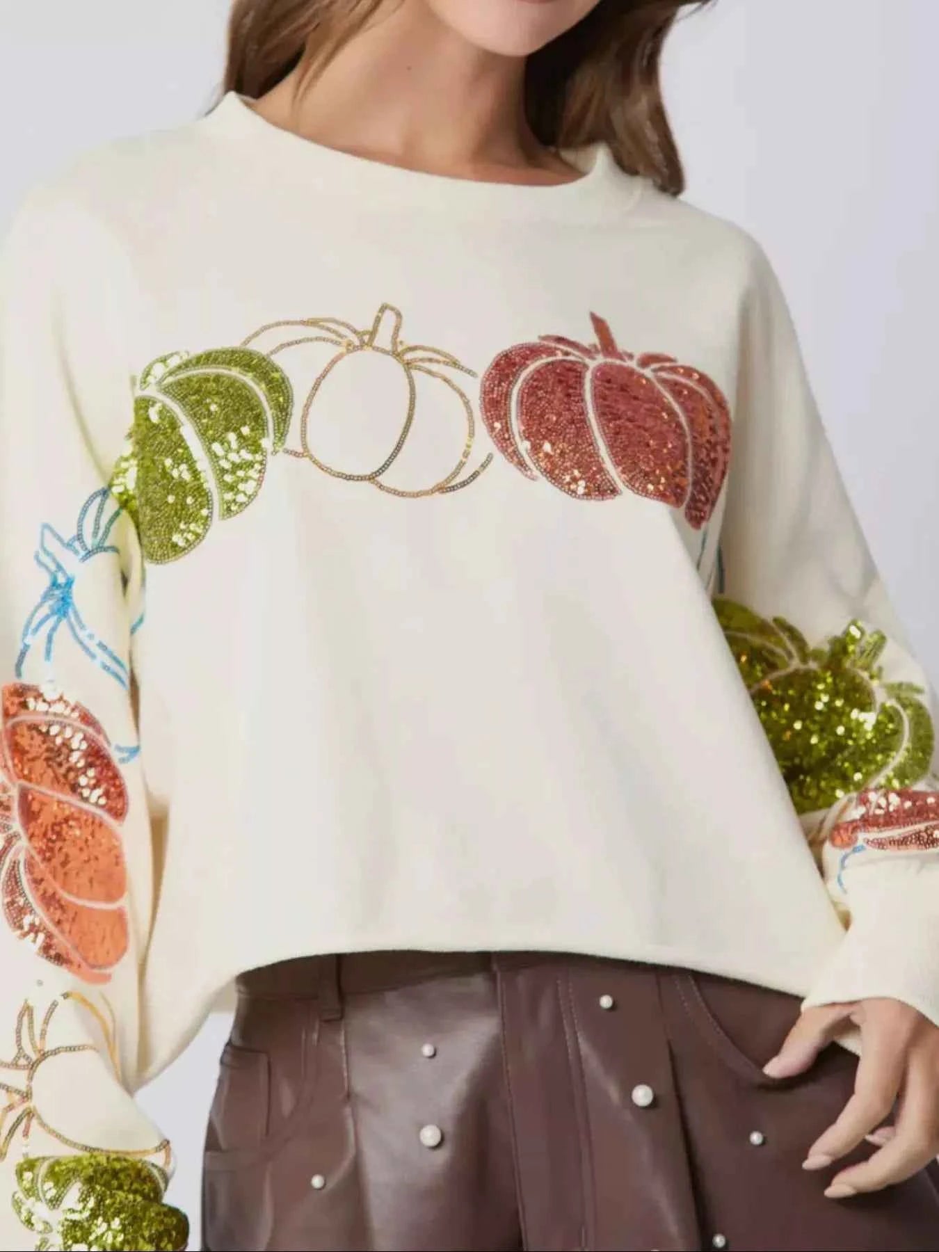 Sequined Pumpkin Halloween Crop Sweatshirt aa58a972-21a7-4819-8933-fda92a76724e-Max-Origin