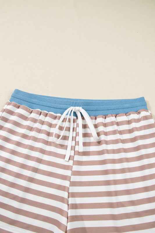 Plus Size Stripe Contrast Trim Pullover and Shorts aa5a5263-075f-45e0-97f9-c4fdd4f839d4