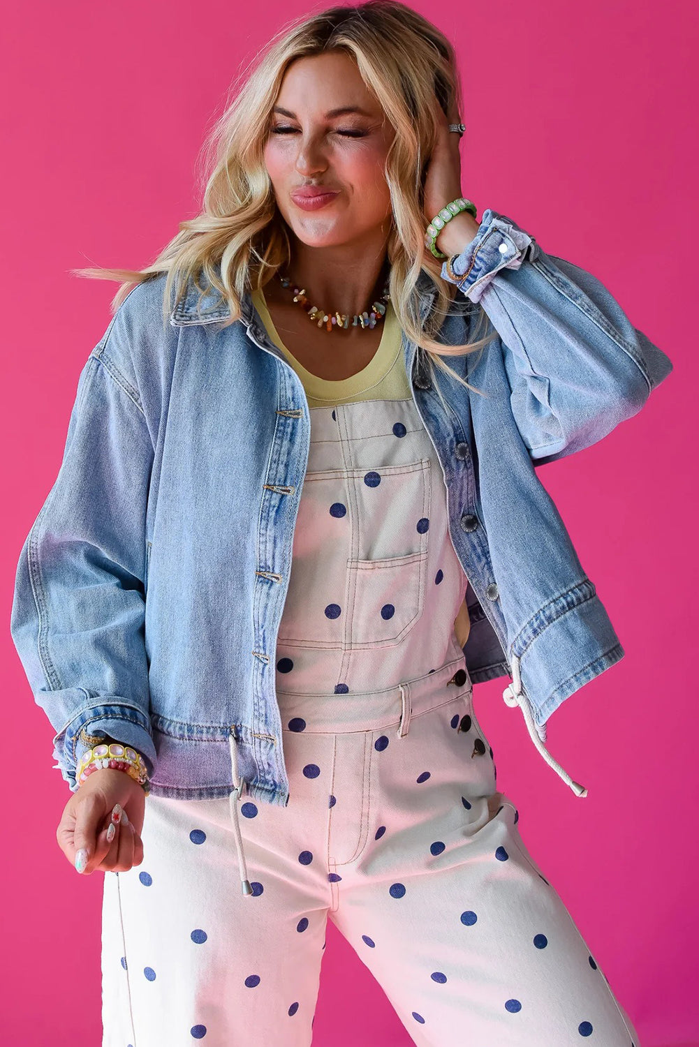 Beau Blue Draw-cord Hem Light Wash Denim Jacket aa61dd4a2edeac3f