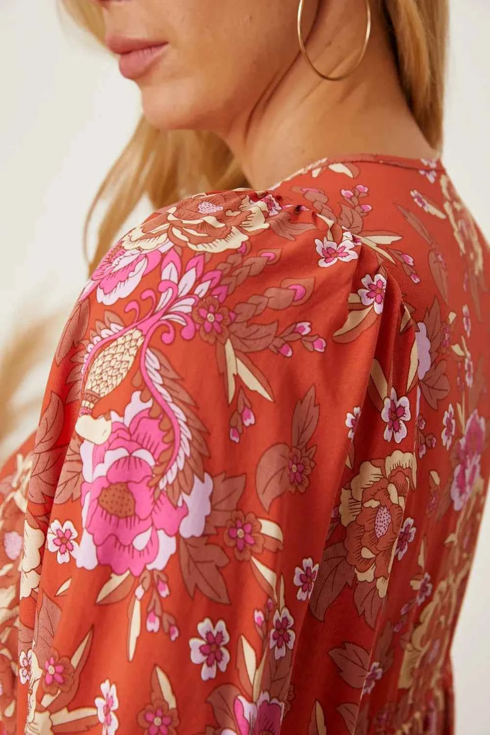 Floral Tie Neck Half Sleeve Dress aa690e0a-339b-4870-b490-d1ef1c525788-Max