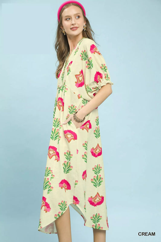 Abstract Print V-Neck Midi Dress aa71f311-fdd5-4095-a8e3-b7f495fbb844-Max-Origin