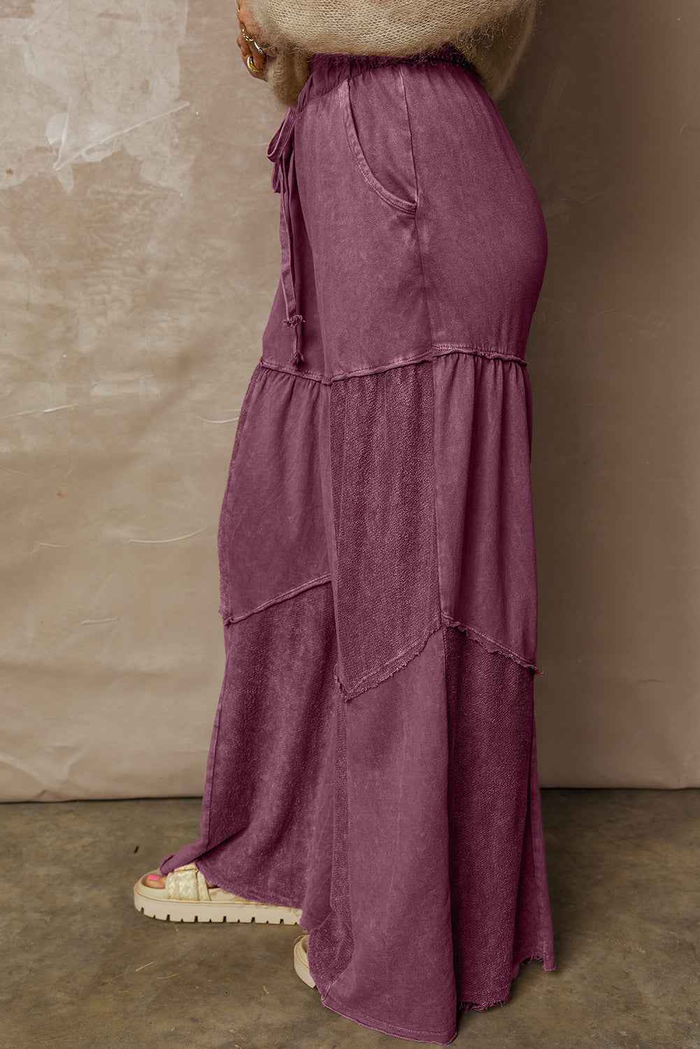 Ashleigh Blue Careys Mineral Wash Tiered Wide Leg Patchwork Drawstring Pants aa77a9cb4b4cddc5