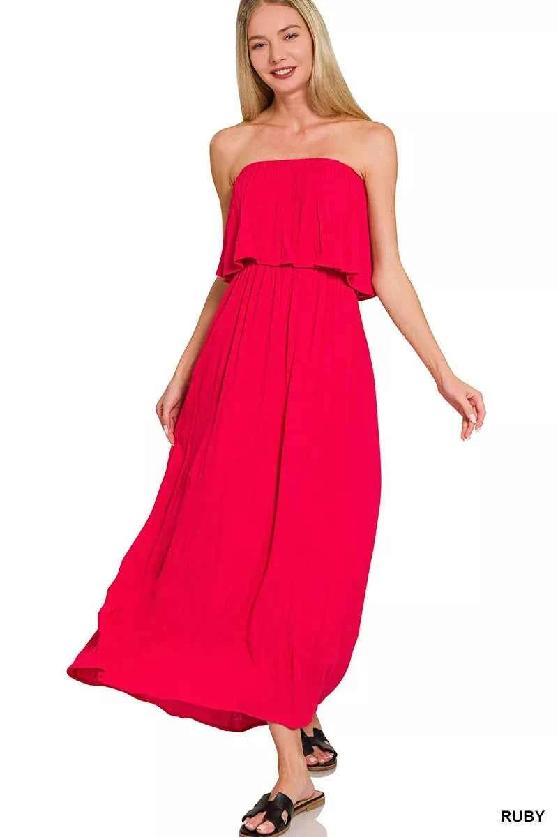 Zenana Woven Crinkle Strapless Maxi Dress RUBY aa794d6a319049299b3139bc0ee89bd6-Max-Origin