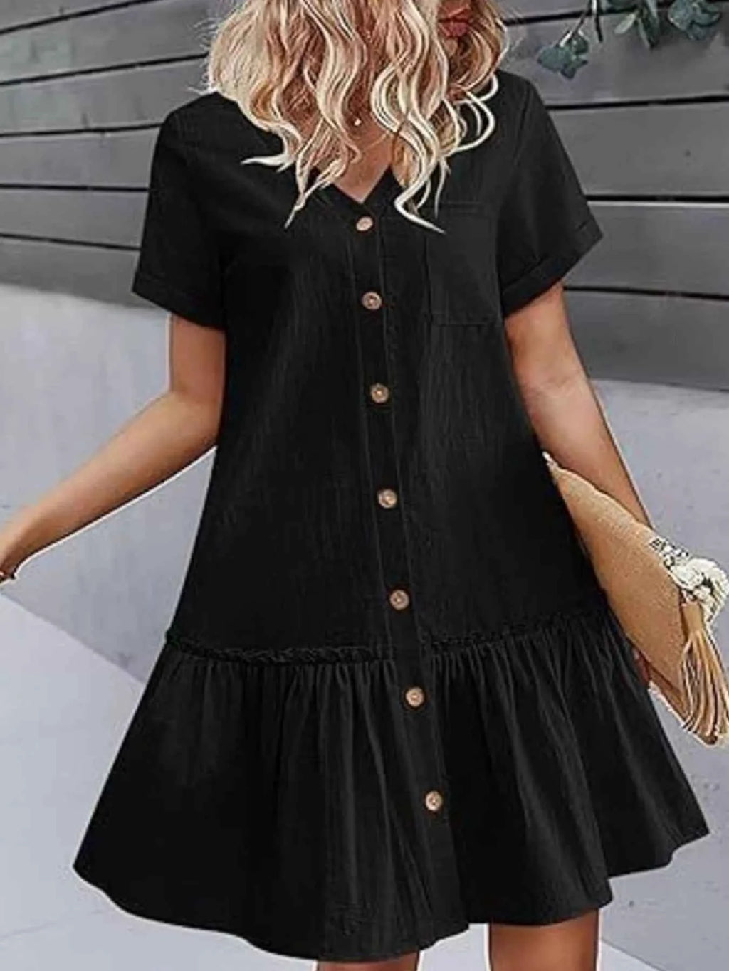 Full Size Button-Front Short Sleeve Tiered Dress Plus Size aa7bf5c2-97ea-472d-b21a-880f620c15ed-Max-Origin