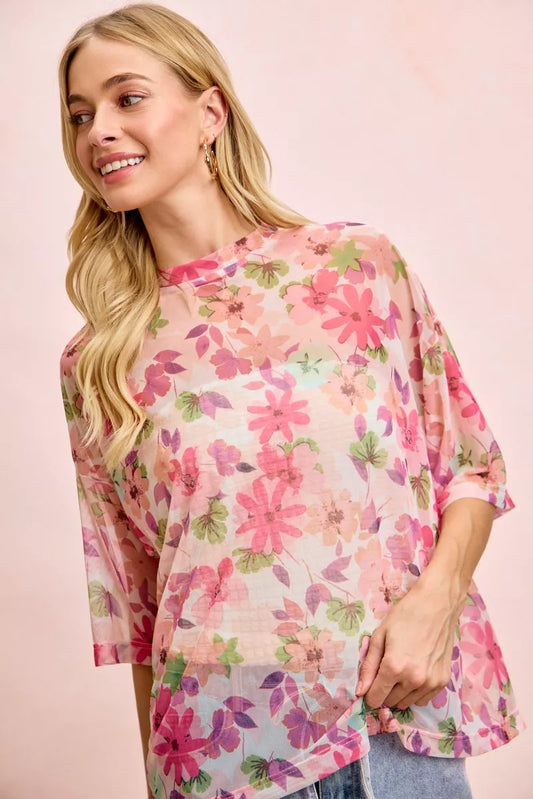 Floral Print Short Sleeves Boxy Mesh Top aa7bfef1d2434a7693bec521d8b958cd-Max-Origin