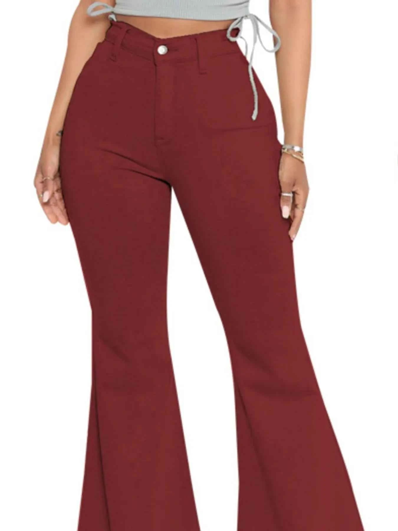 Full Size High-Waisted Raw Hem Flare Jeans Plus Size Wine Red aa8141c4-71d1-409c-81de-f49098b4815f-Max-Origin
