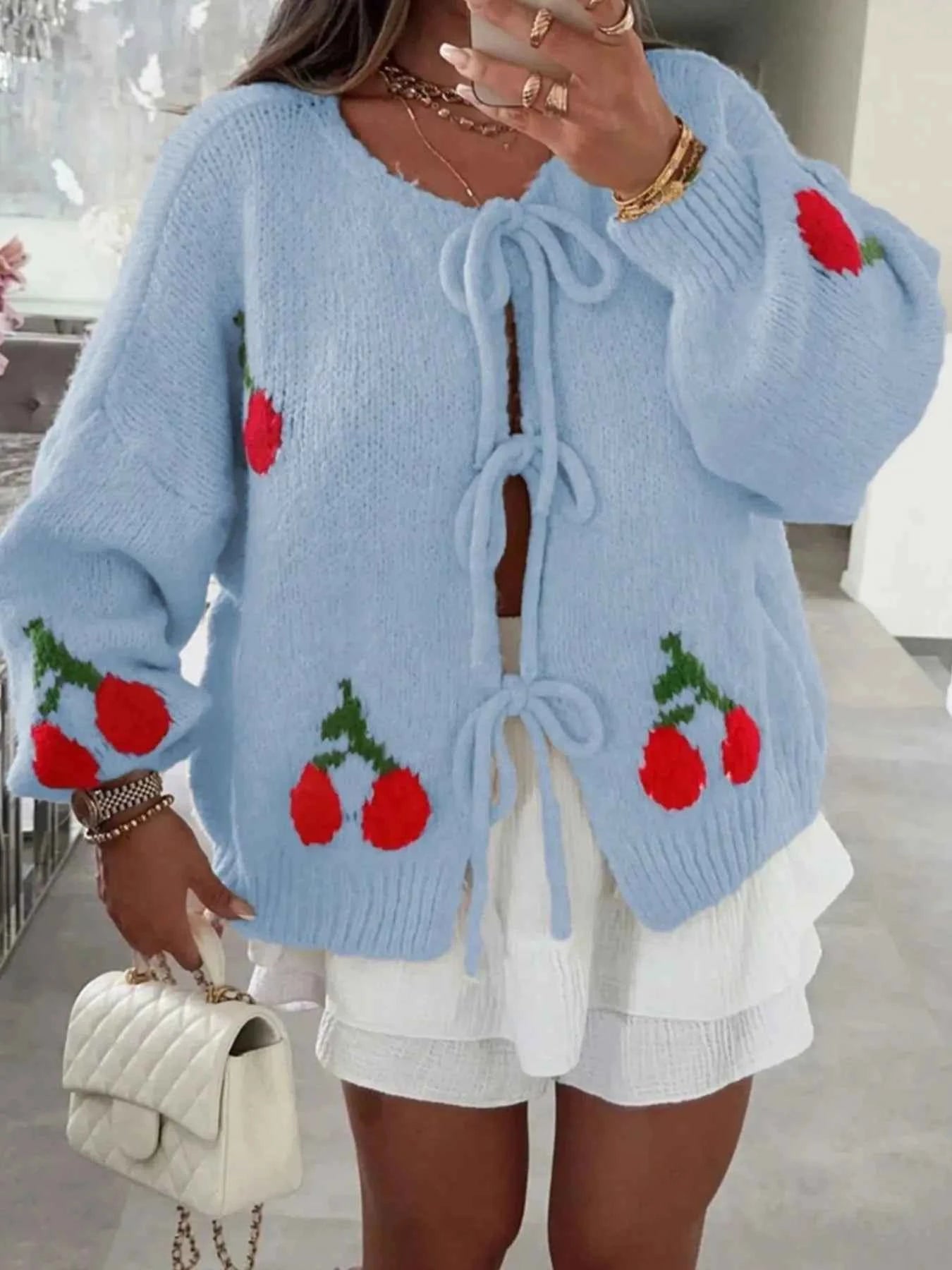 Cherry Pattern Tie-Front Oversized Cardigan aa81c500-3c32-4cfb-a595-6c3c8d46f6a2-Max-Origin