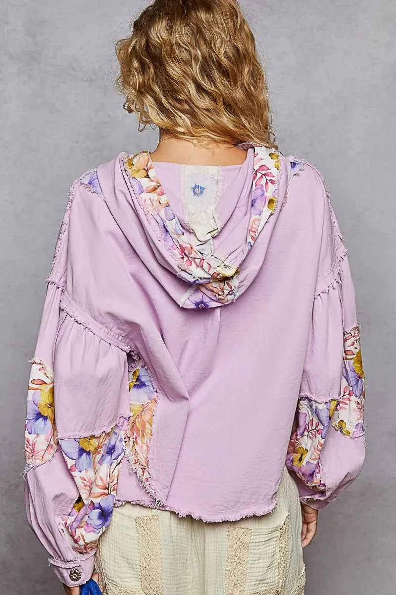 POL Raw Hem Floral Print Cropped Hooded Jacket aa832731-ab38-4af1-be6d-53ddcb285f4f-Max-Origin