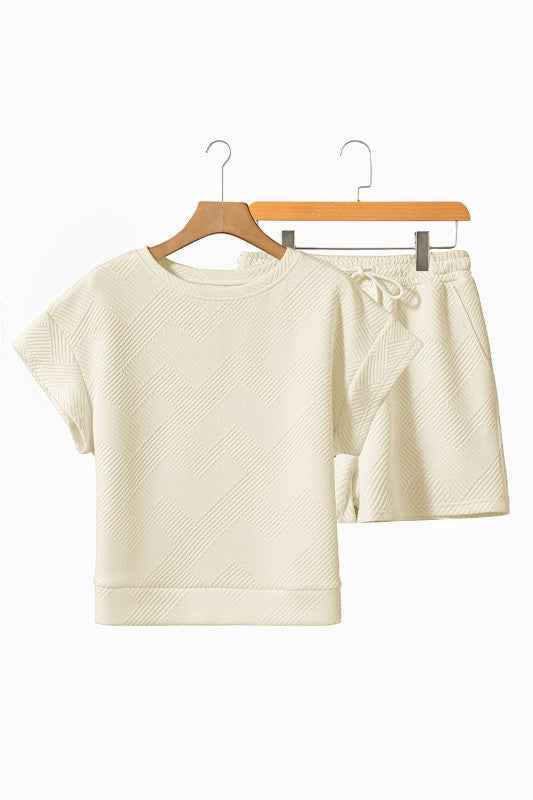 Textured Short Sleeve Top and Shorts Set aa8594dc-06f1-4aab-bc59-394114ef0b7f