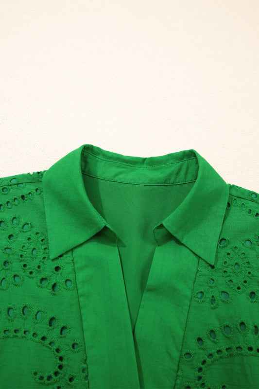 Solid Embroidered Eyelet Collared Mini Dress aa87bf88-5fb5-45b5-8366-ddb69cef4983