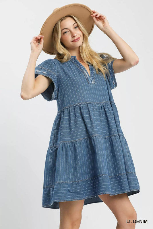 Chambray Tiered Babydoll Dress aa9c7e1b-651c-4428-8e99-7d25336906a0-Max-Origin