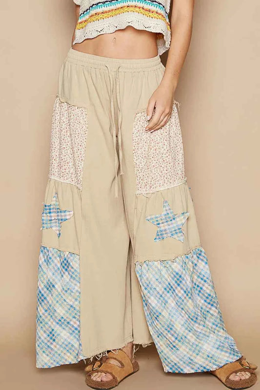 POL Drawstring Star Patch Contrast Wide Leg Pants Beige aaa42d9d-cfd1-4cce-90d7-1467cd3c26de-Max-Origin