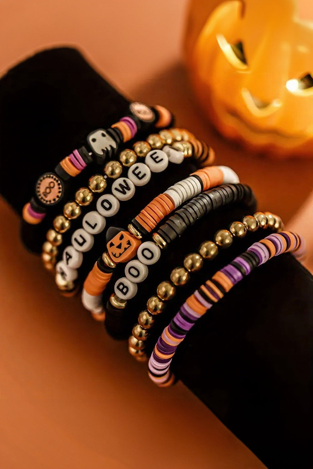 Russet Orange Playful 7pcs Halloween Beaded Bracelet Set aab6633533e241e7