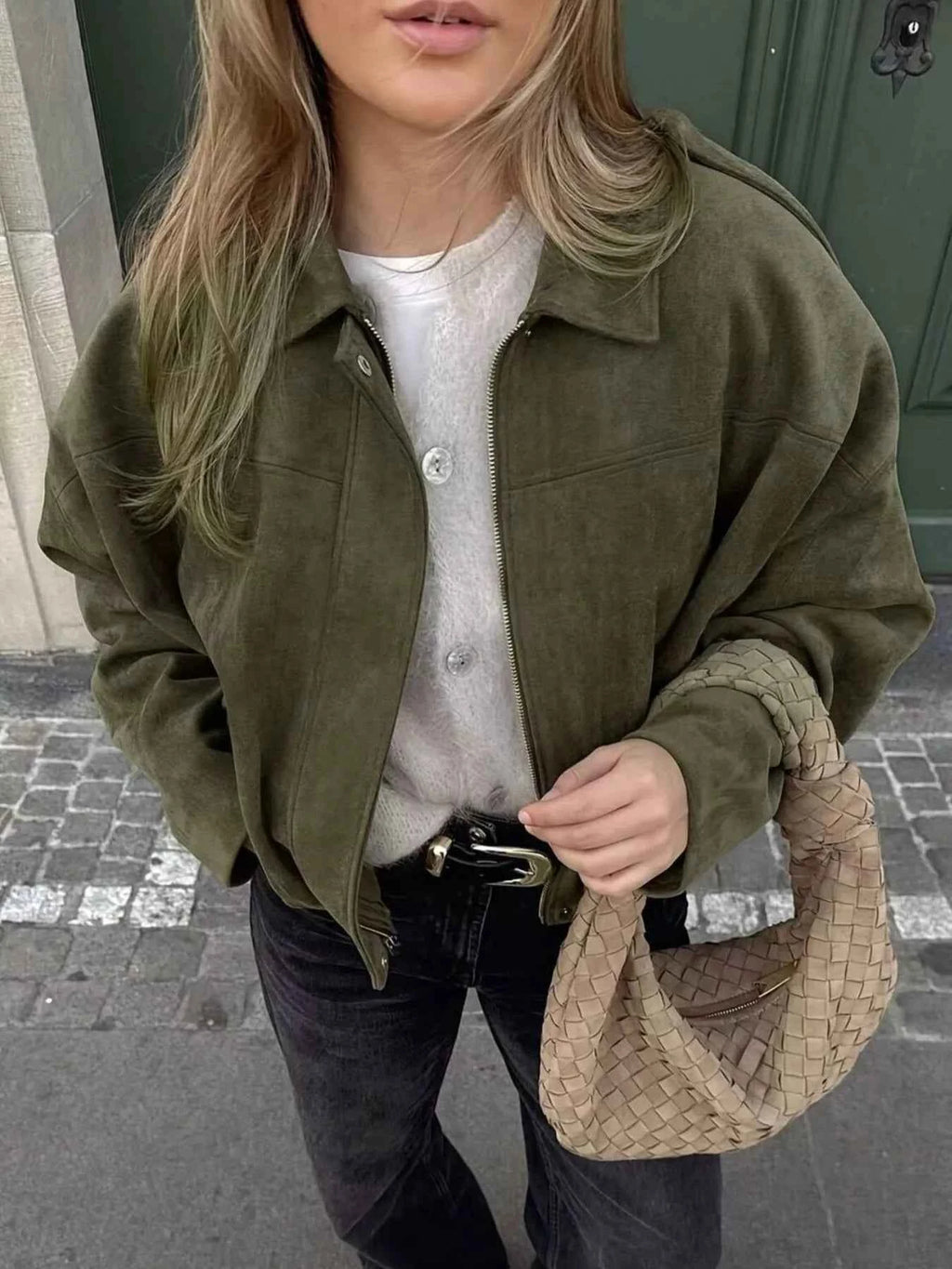 Zip Up Dropped Shoulder Jacket Green aac75a6b-b6f2-4125-807b-2e401bdd05cd-Max-Origin