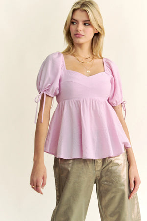 Solid Elastic Peplum Puffed Sleeves Blouse BABY PINK aac9d7d4a6fb4a16b928c9f95518c7a0-Max-Origin