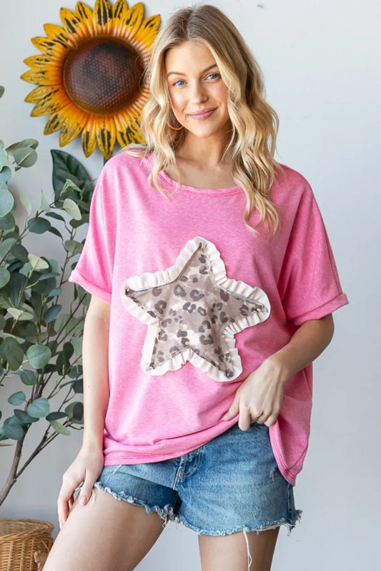 Leopard Star Patch Short Sleeve T-Shirt aad5fc18-f11b-44f8-85e0-d272a079af66-Max