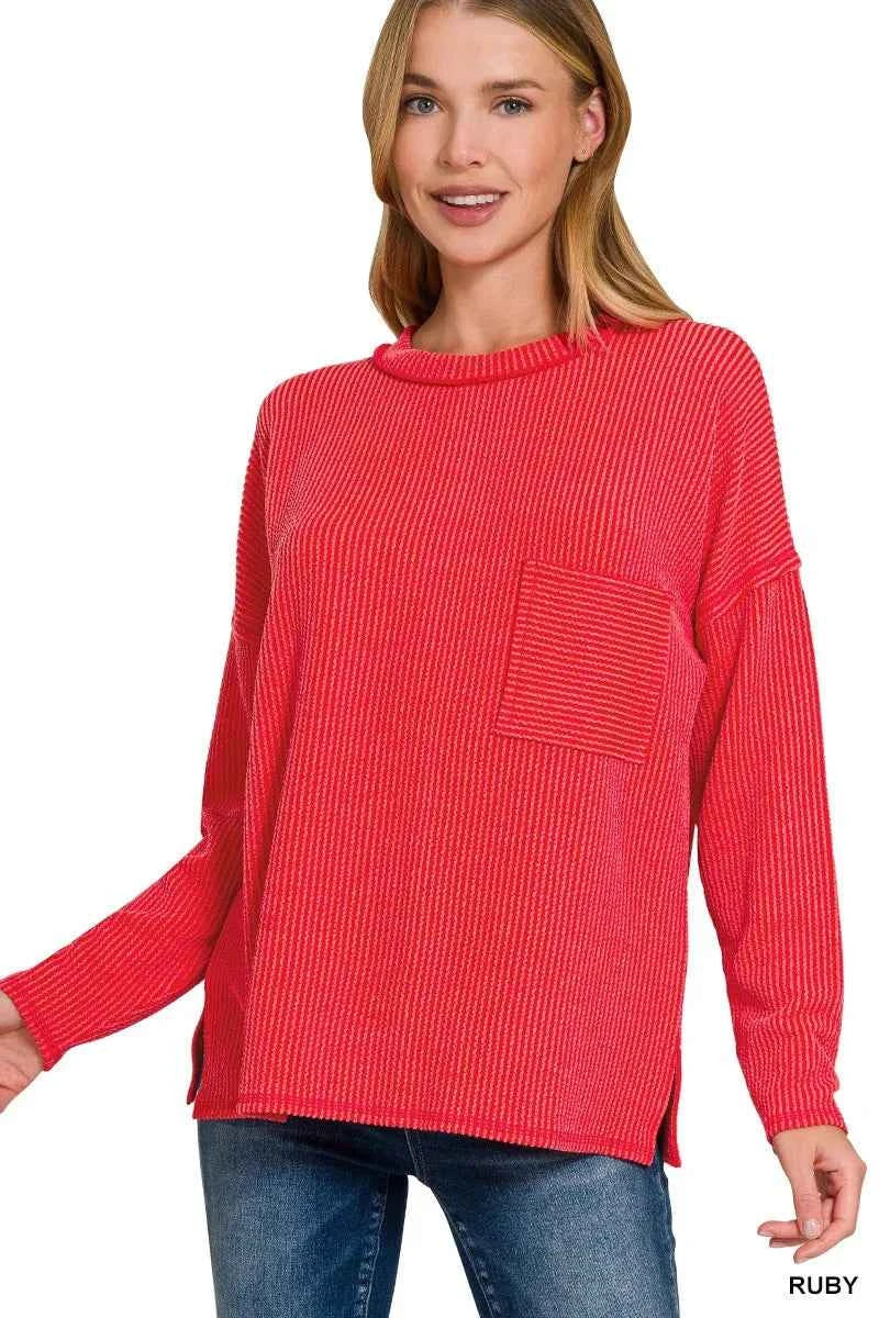Zenana Long Sleeve Drop Shoulder Rib Top RUBY aad86e084de044b2a0e26e82b315aad6-Max-Origin