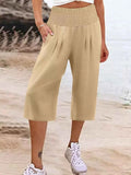 Plus Size Smocked Waist Cropped Wide Leg Pants Beige aad97afd-6d99-4834-84f4-c4ea77abe2bb-Max-Origin