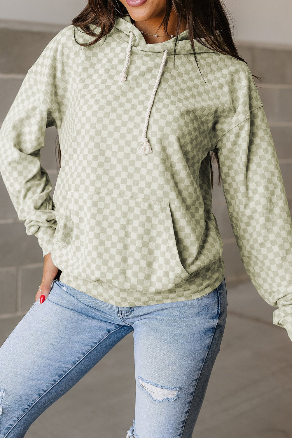 Green Checkered Kangaroo Pocket Hoodie aadac548e9de5db3