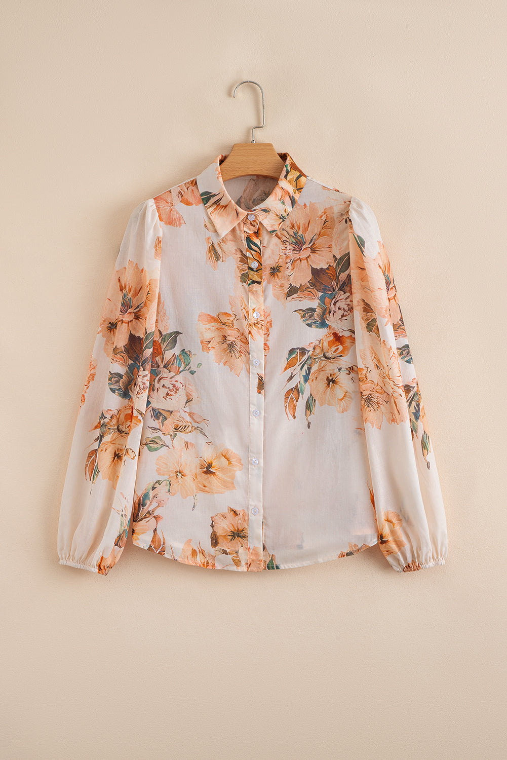 Brown Floral Puff Sleeve Lightweight Shirt