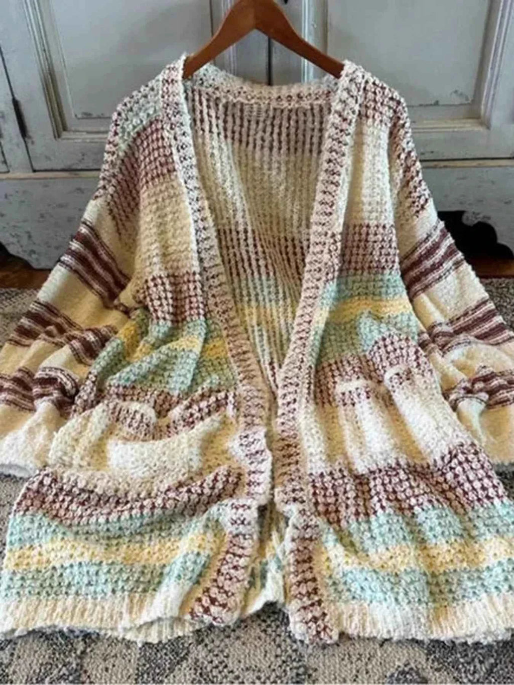 Striped Open Front Longline Cardigan aade90ef-a99e-49ff-b13c-970764f784f3-Max-Origin