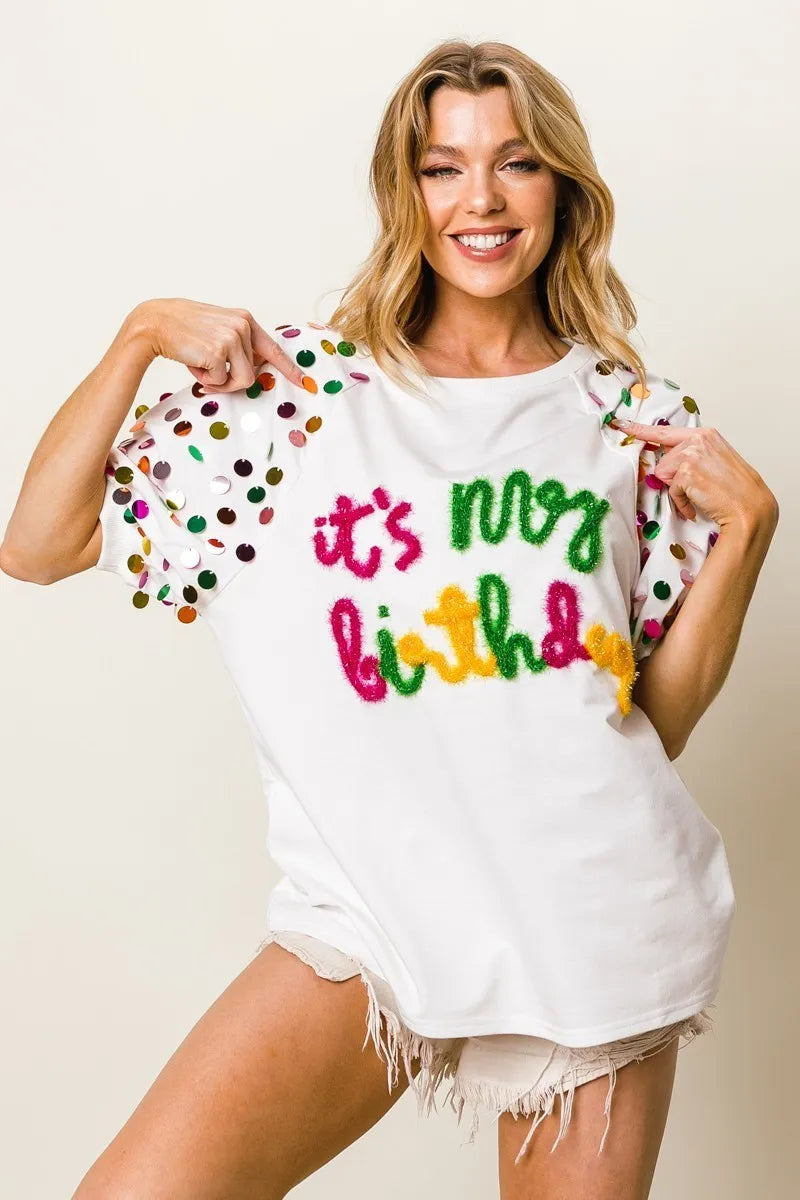 BiBi Metallic Letter Spangle Raglan Puff Sleeve Top aae004006e5f449bb0b38893956dadb0-Max-Origin