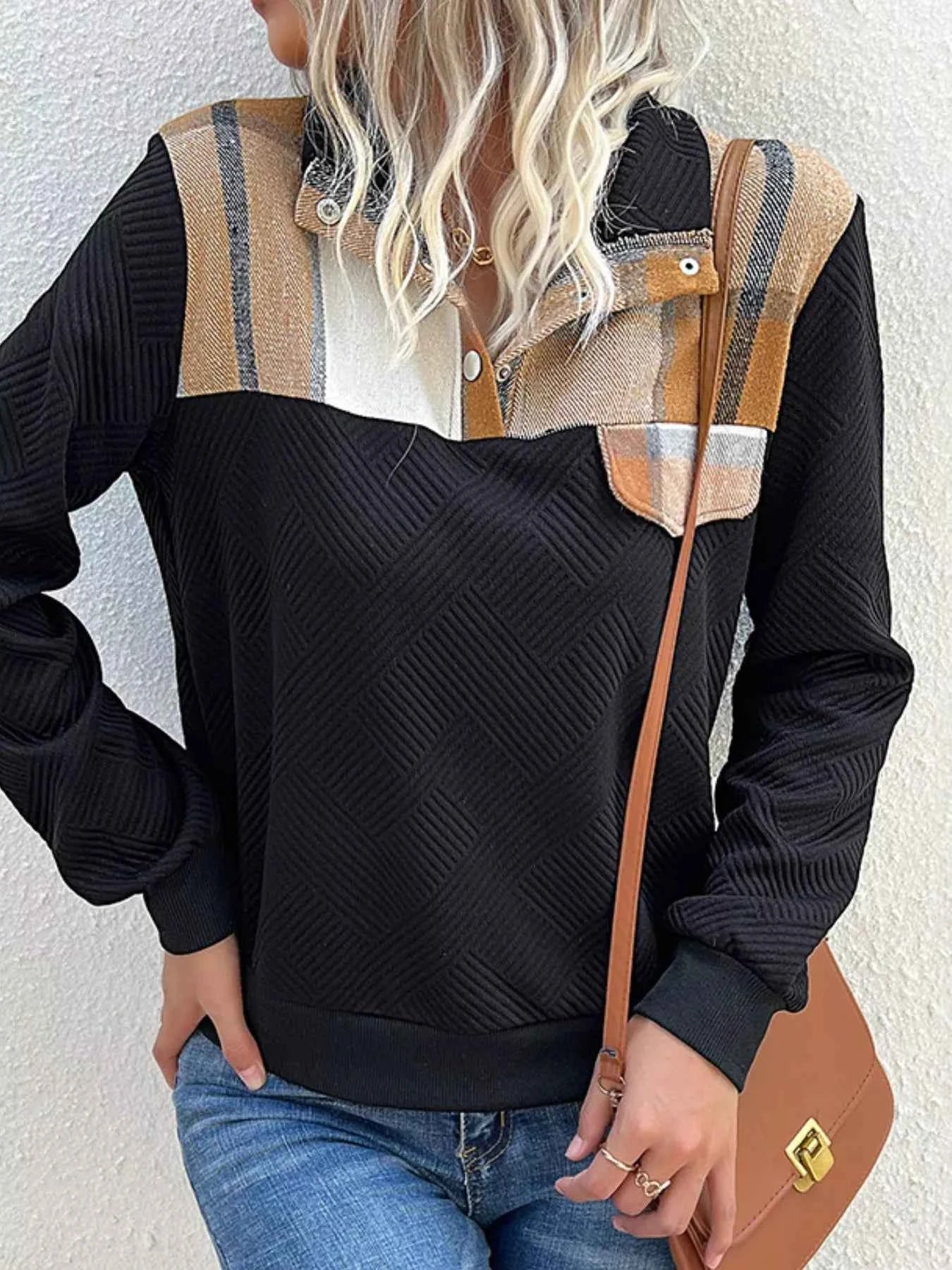 Color Block Texture Long Sleeve Sweatshirt aae0b63e-1526-4700-9334-4c65b1d1a446-Max-Origin
