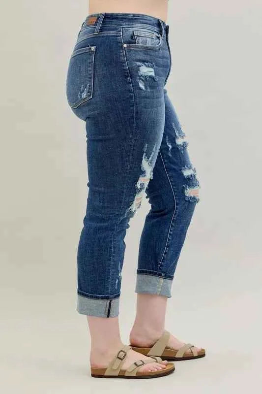 Judy Blue Full Size Mid Rise Cuffed Destroy Bf Jeans Plus Size aae3a677-80c7-439d-bf6d-7bb9e3917284-Max-Origin