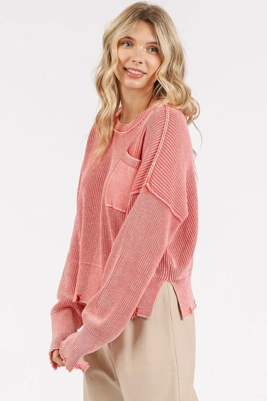 Mittoshop Distressed Hem Round Neck Dropped Shoulder Sweater aaead200-5cac-4639-bbdd-6bbf920faf5c-Max